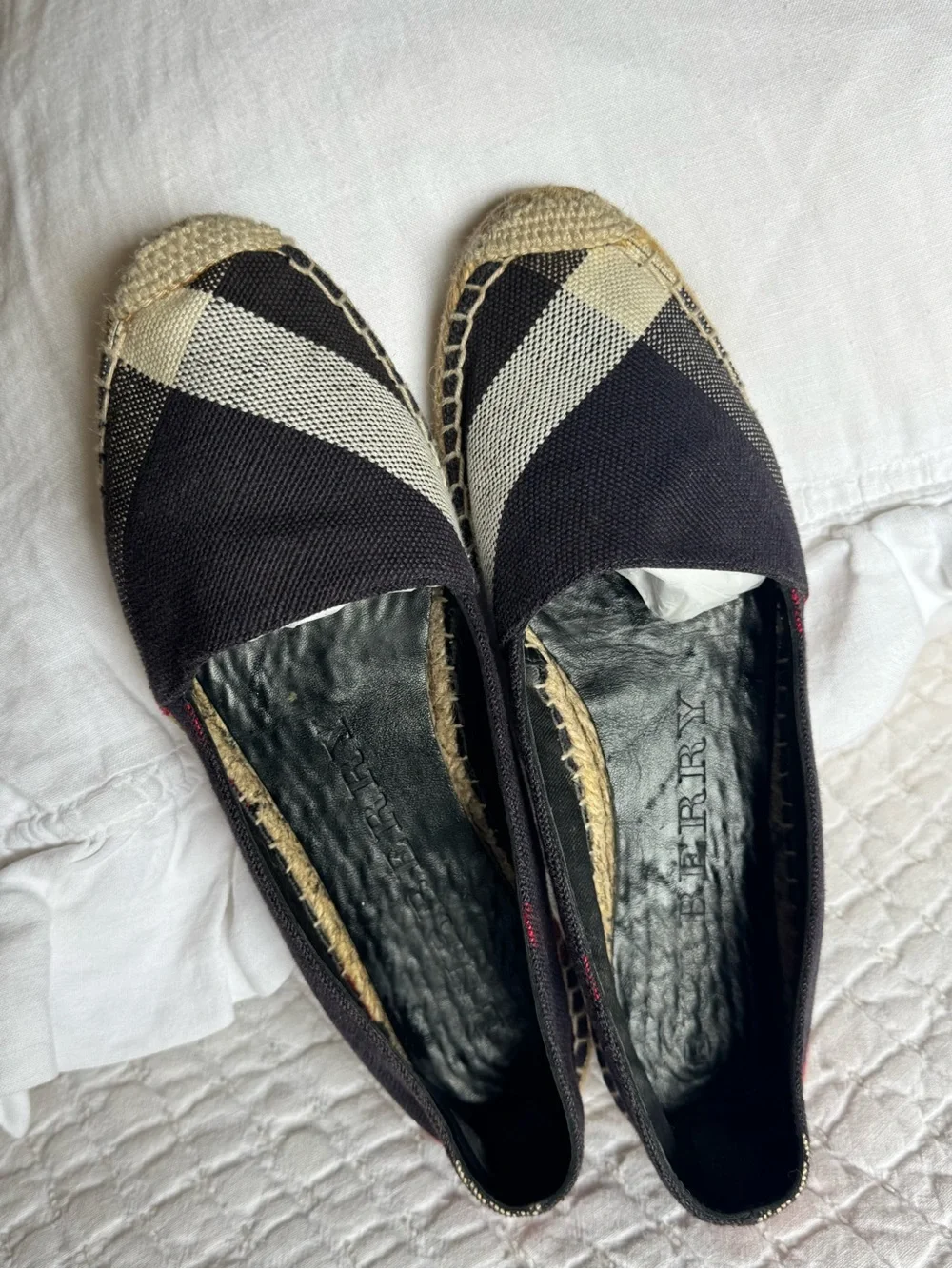 Burberry Black Canvas Espadrilles with Red and Cream Check